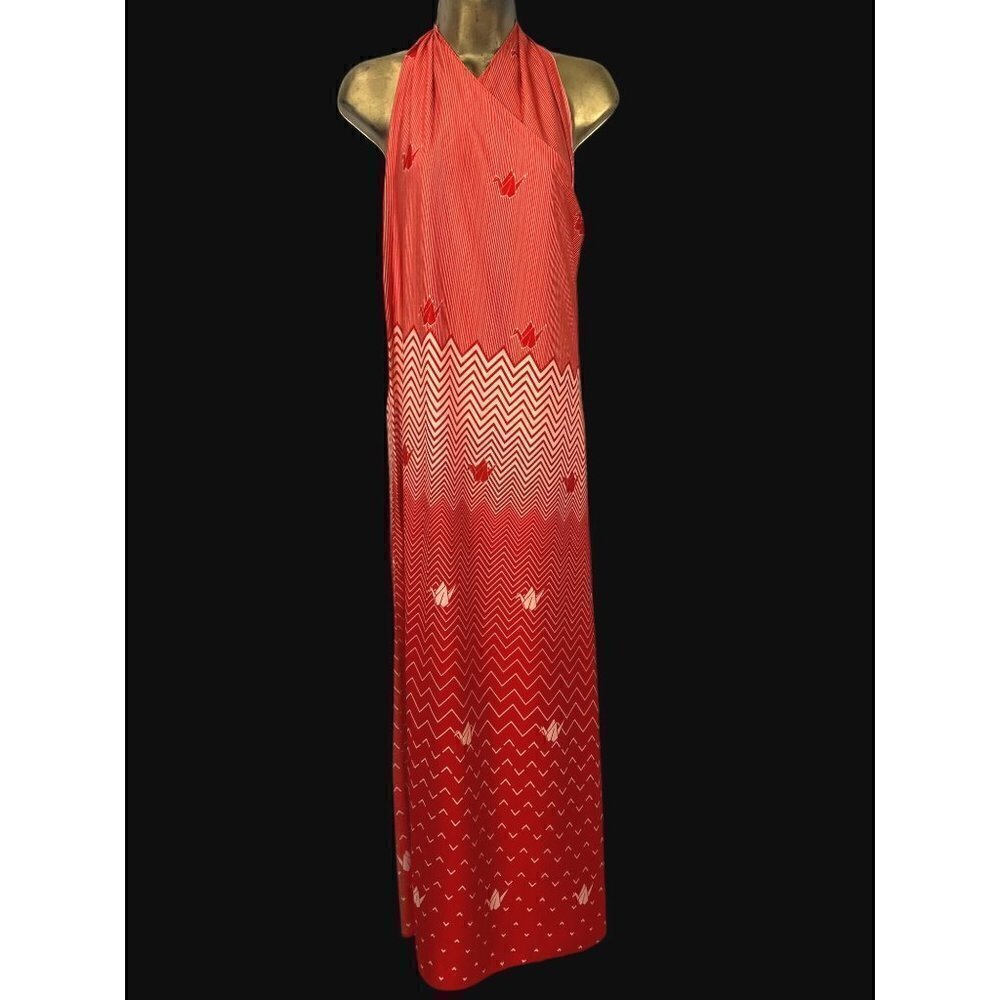 VINTAGE 60s Lucky Origami Cranes Sarong Three-way Dress by Malihini Hawaii